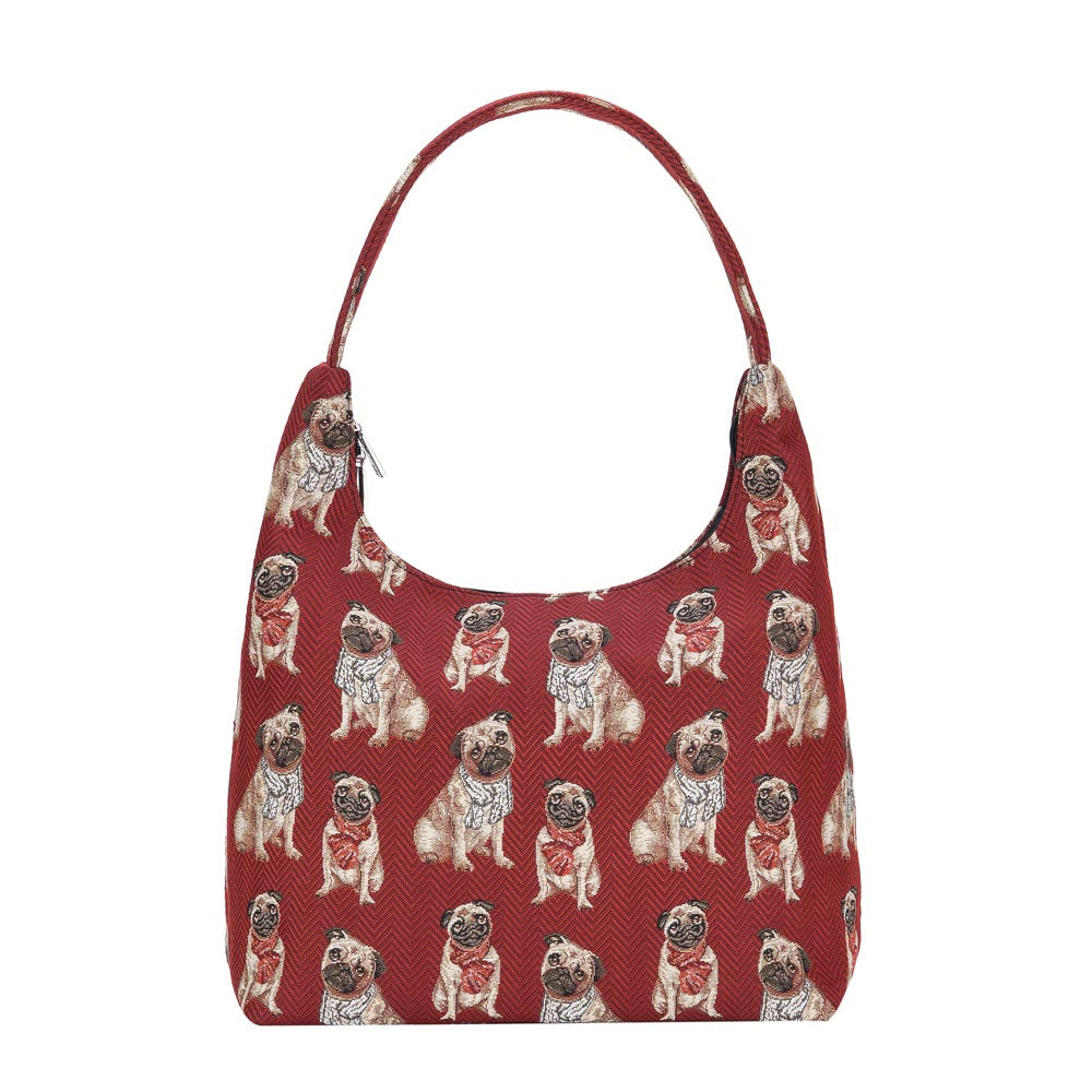 Pug Dog Animal Design Red Hobo Handbag Shoulder Bag