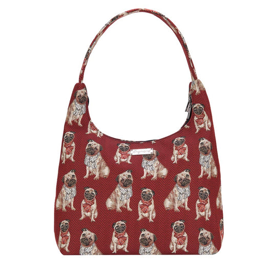 Pug Dog Animal Design Red Hobo Handbag Shoulder Bag