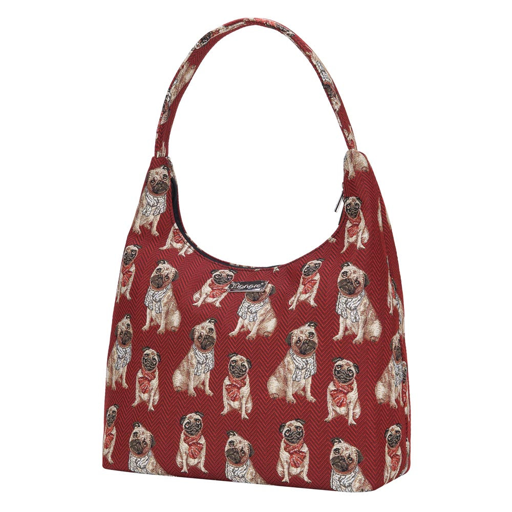 Pug Dog Animal Design Red Hobo Handbag Shoulder Bag