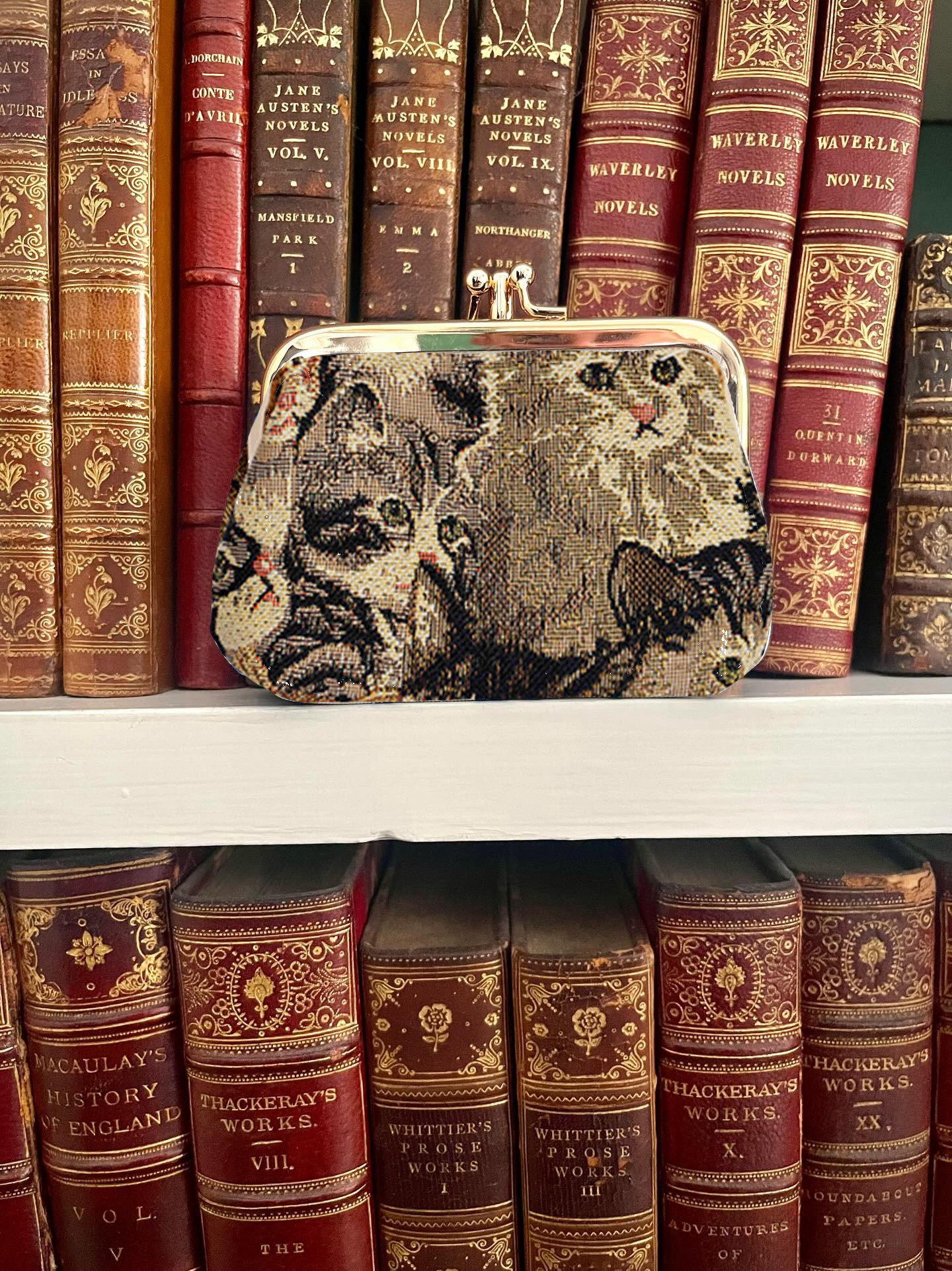 Cat Brown Coin Clasp Frame Purse Wallet