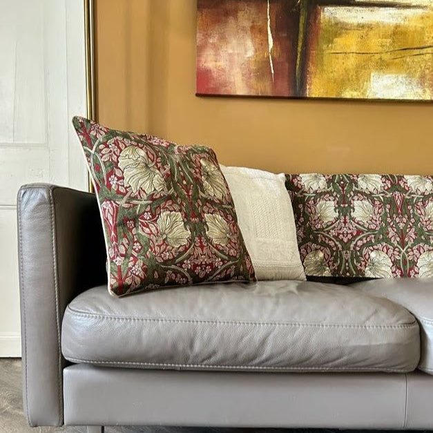 William Morris Pimpernel And Thyme Red - Panelled Pillowcase/Cushion Cover 18x18 Inch