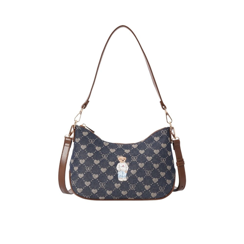 B-Loved Bear Denim Blue Moon-Shaped Underarm Handbag