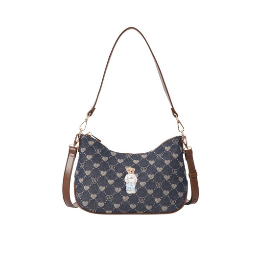 B-Loved Bear Denim Blue Moon-Shaped Underarm Handbag