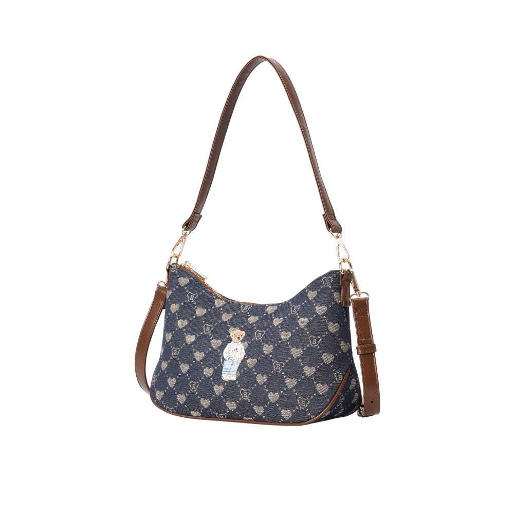 B-Loved Bear Denim Blue Moon-Shaped Underarm Handbag