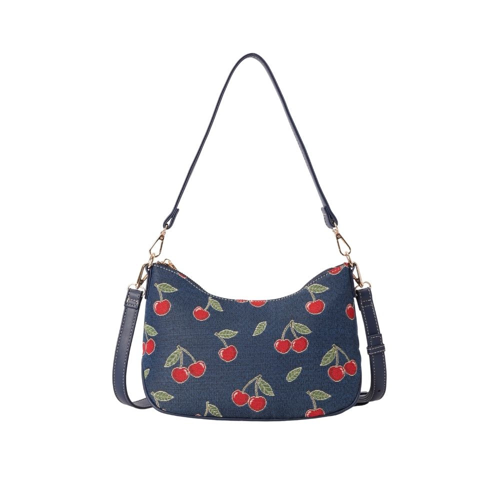 Cherry Denim Blue Moon-Shaped Underarm Handbag