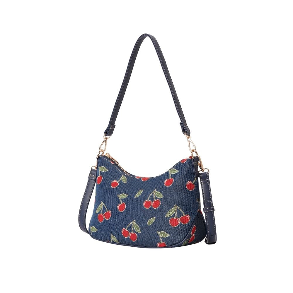 Cherry Denim Blue Moon-Shaped Underarm Handbag