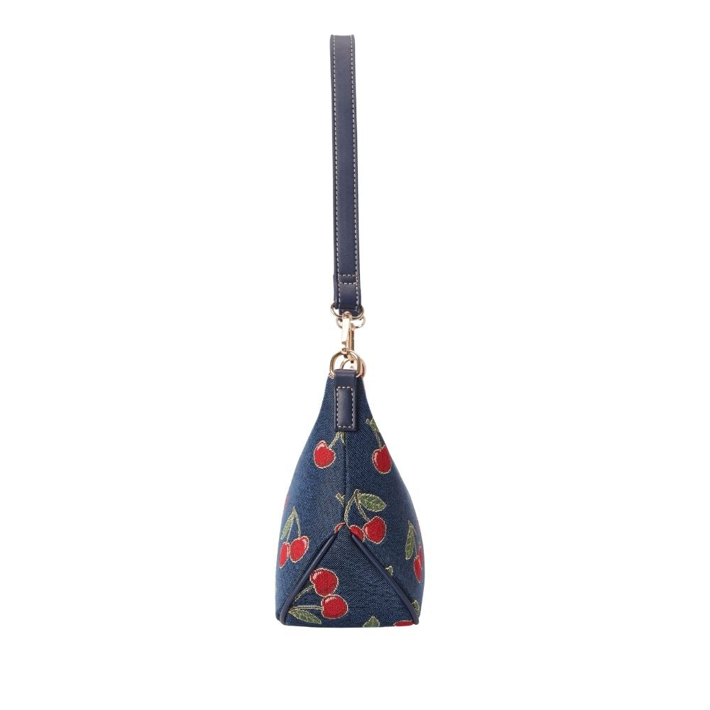 Cherry Denim Blue Moon-Shaped Underarm Handbag