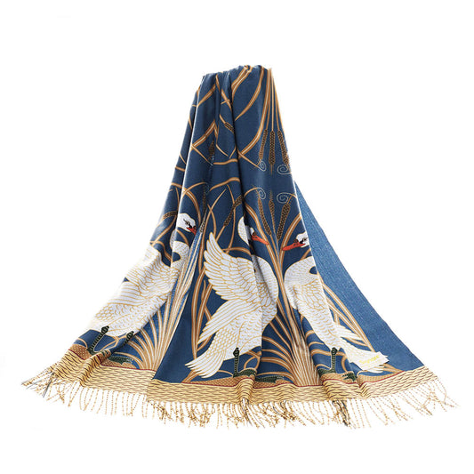 Swan, Rush and Iris Art Pashmina