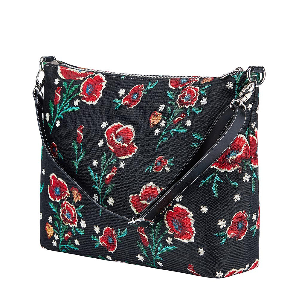 Frida Kahlo Poppy Black and Red Slouch Shoulder Bag