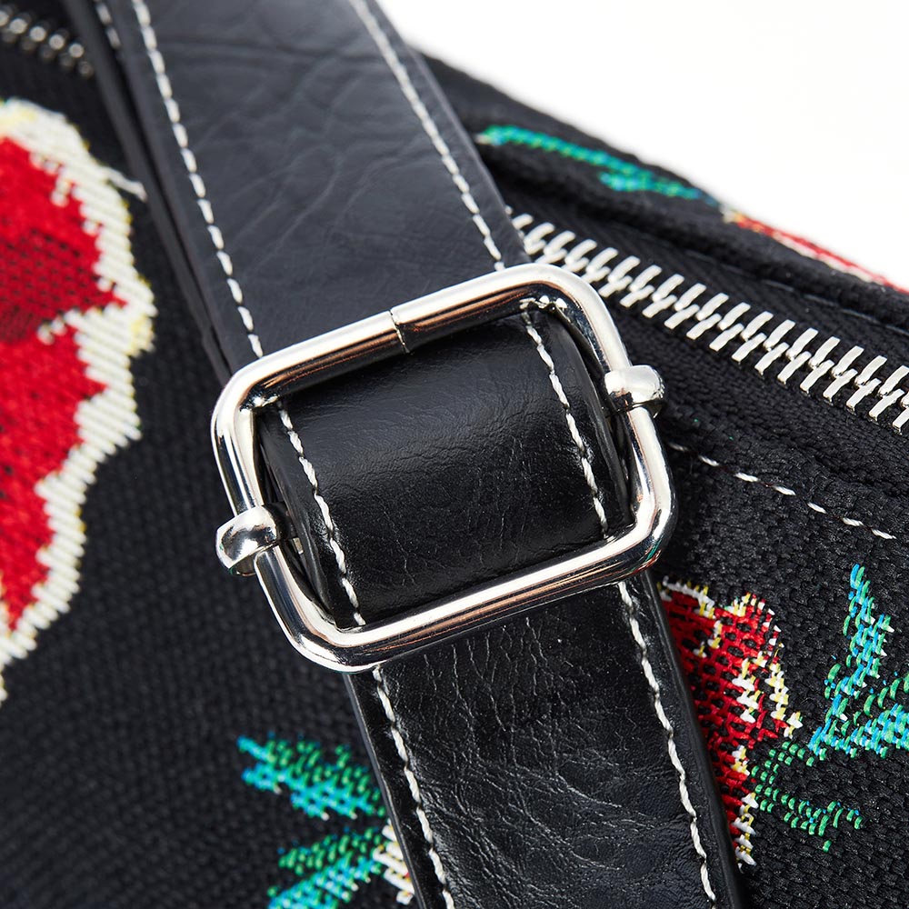Frida Kahlo Poppy Black and Red Slouch Shoulder Bag