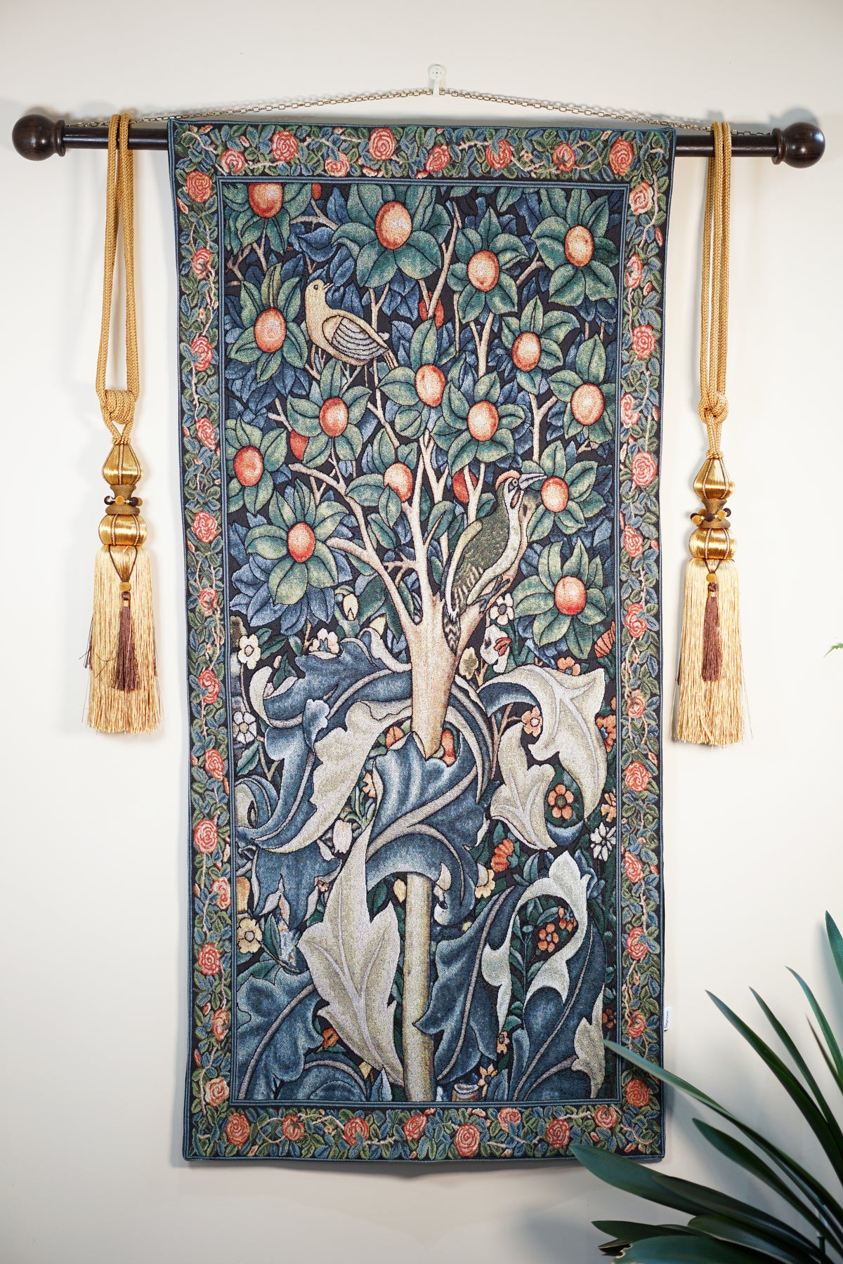 WH-WM-WP | William Morris Woodpecker In The Fruit Tree 27 x 55 " Inch Wall Hanging Tapestry