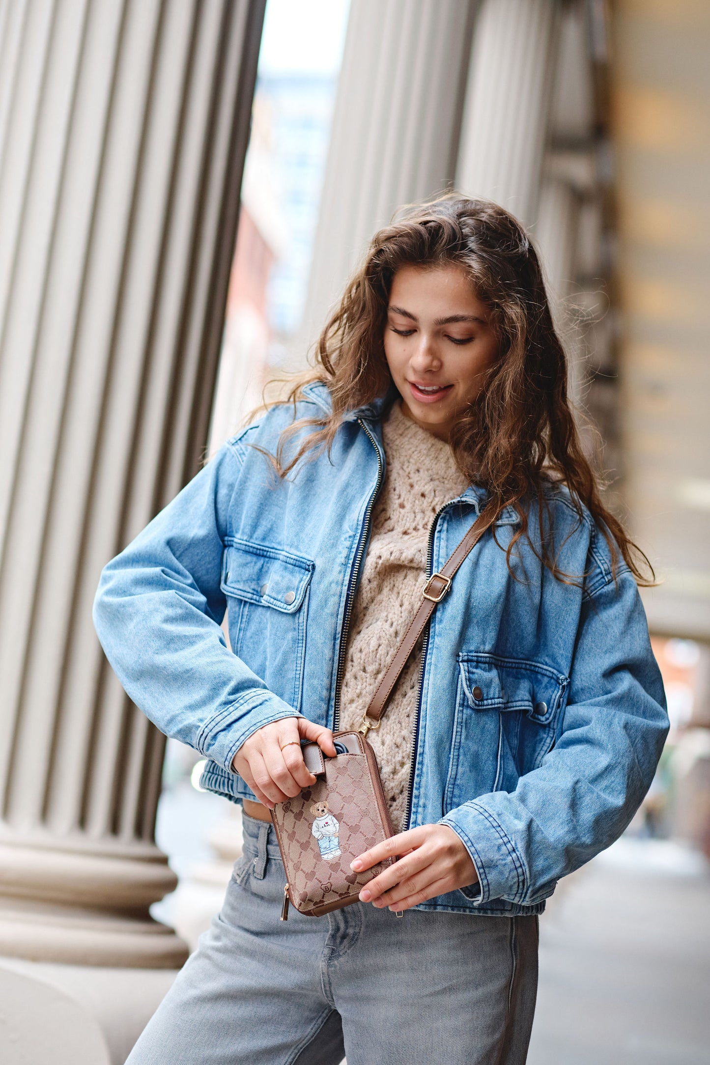 B-Loved Bear Beige Smart Phone Crossbody Bag