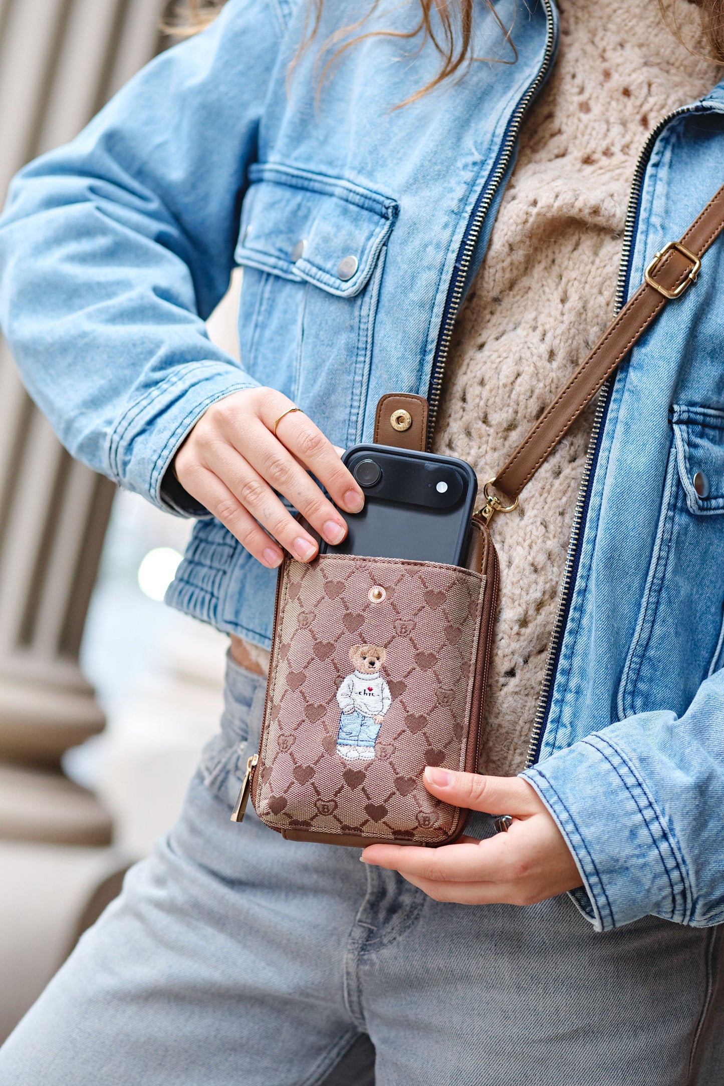 B-Loved Bear Beige Smart Phone Crossbody Bag