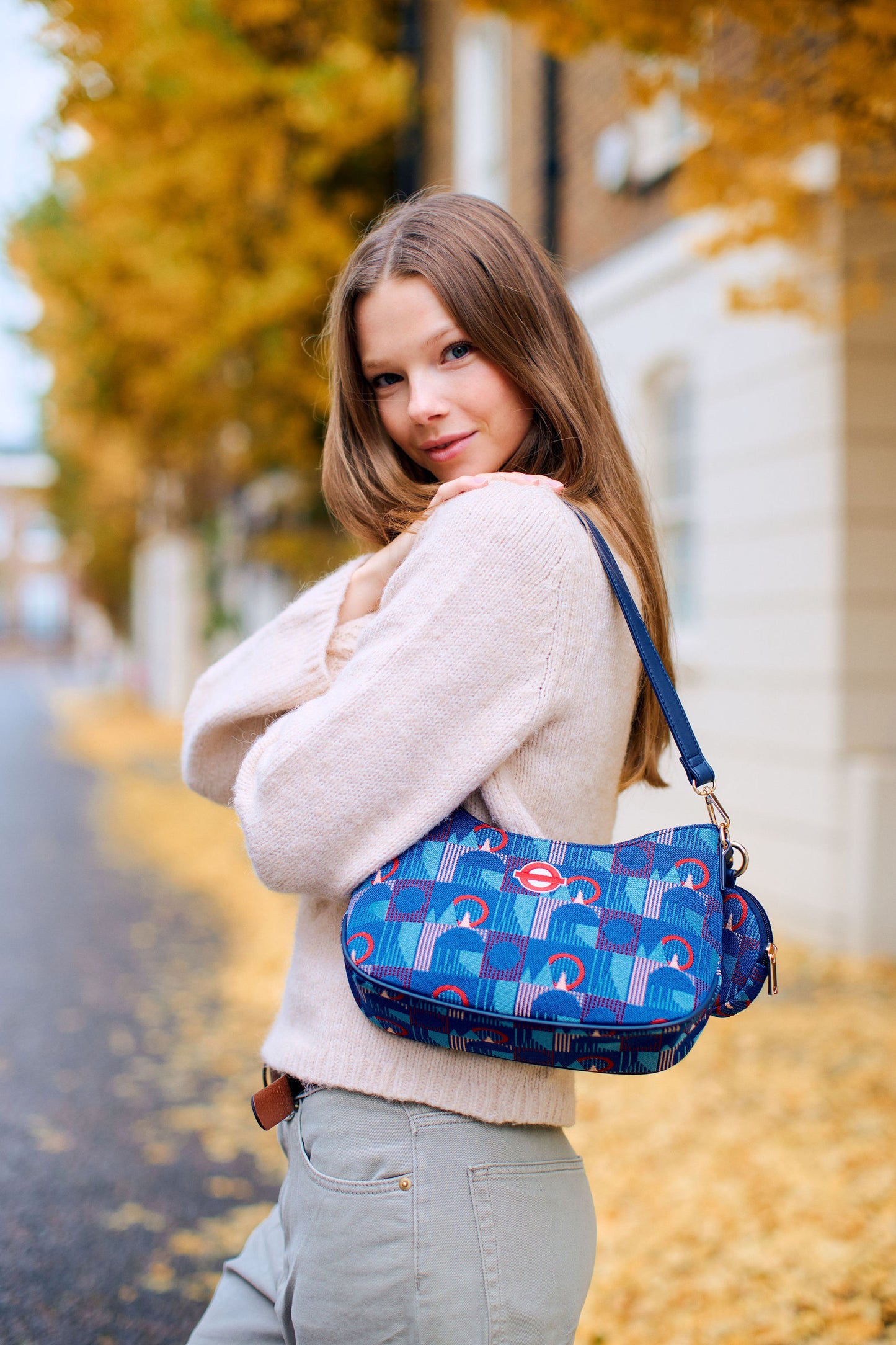 TfL Piccadilly Moquette Red Roundel Moon-Shaped Underarm Handbag