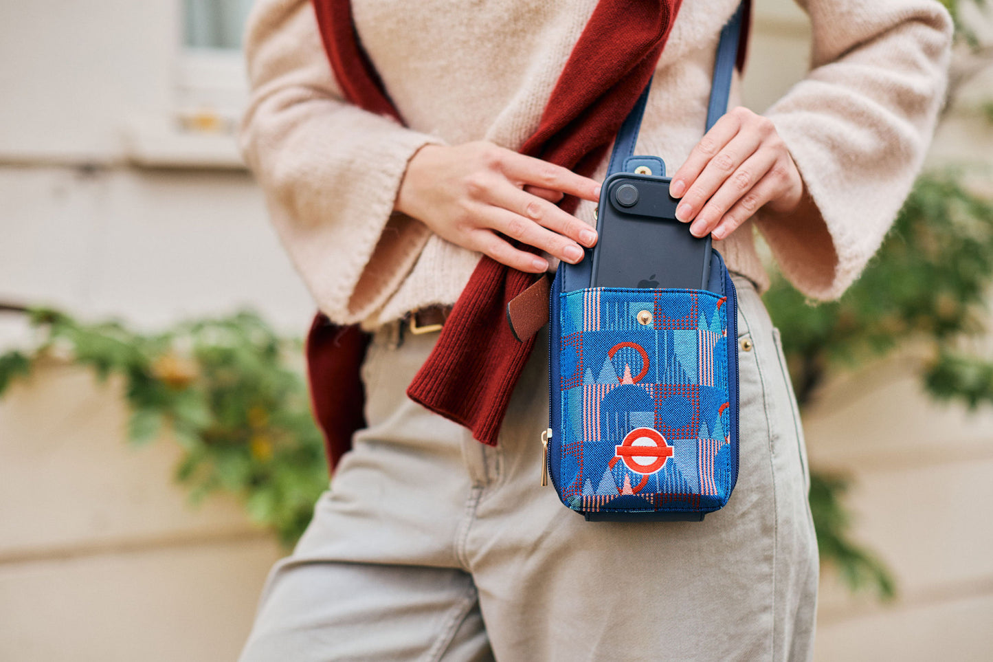 TfL Piccadilly Moquette Red Roundel Smart Phone Crossbody Bag