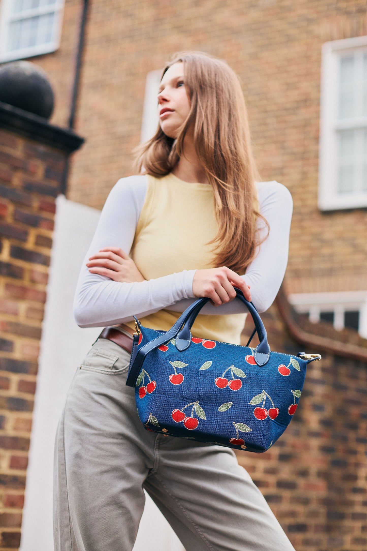 Cherry Denim Blue Grab Handle Handbag