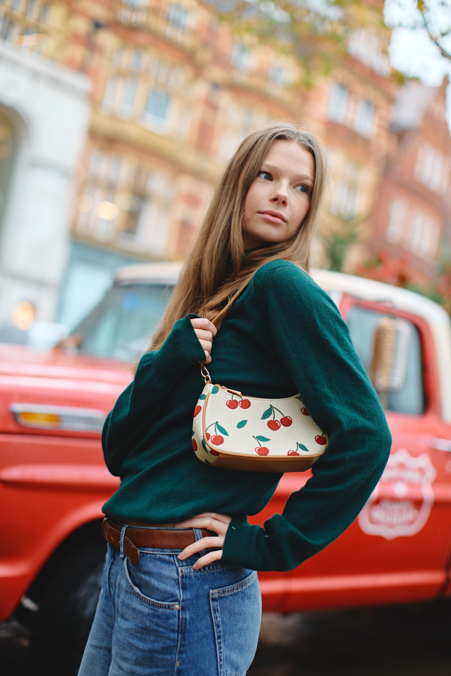 Cherry Cream Moon-Shaped Underarm Handbag
