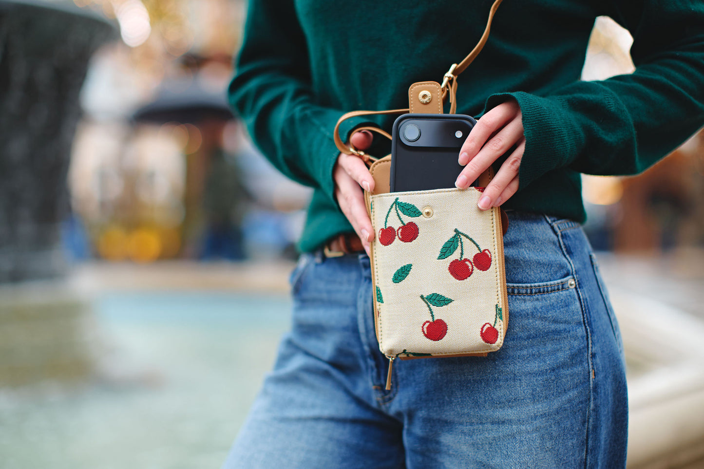 Cherry Cream Smart Phone Crossbody Bag