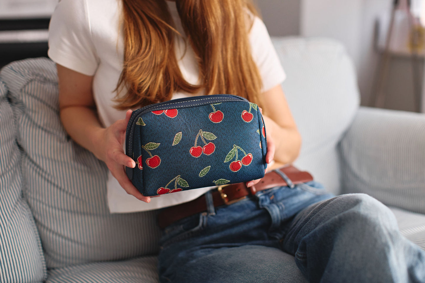 Signare London - Cherry Denim Blue Beauty Bag