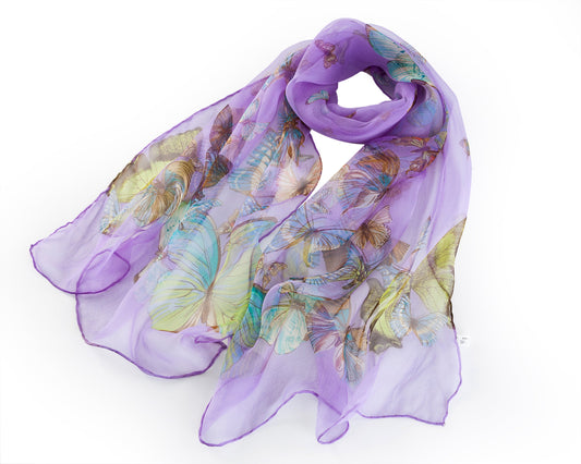 SC-BUTT-PURP | Purple 100% Pure Silk Butterfly Scarf - www.signareusa.com