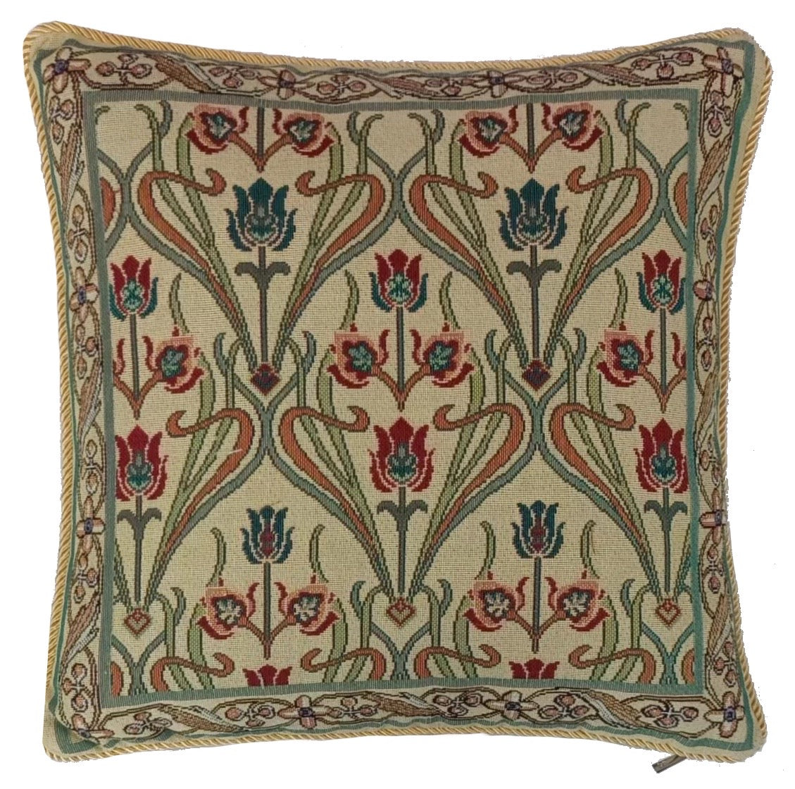 Cushion Cover-Art Nouveau Lotus Flower Beige 18 x 18 inch