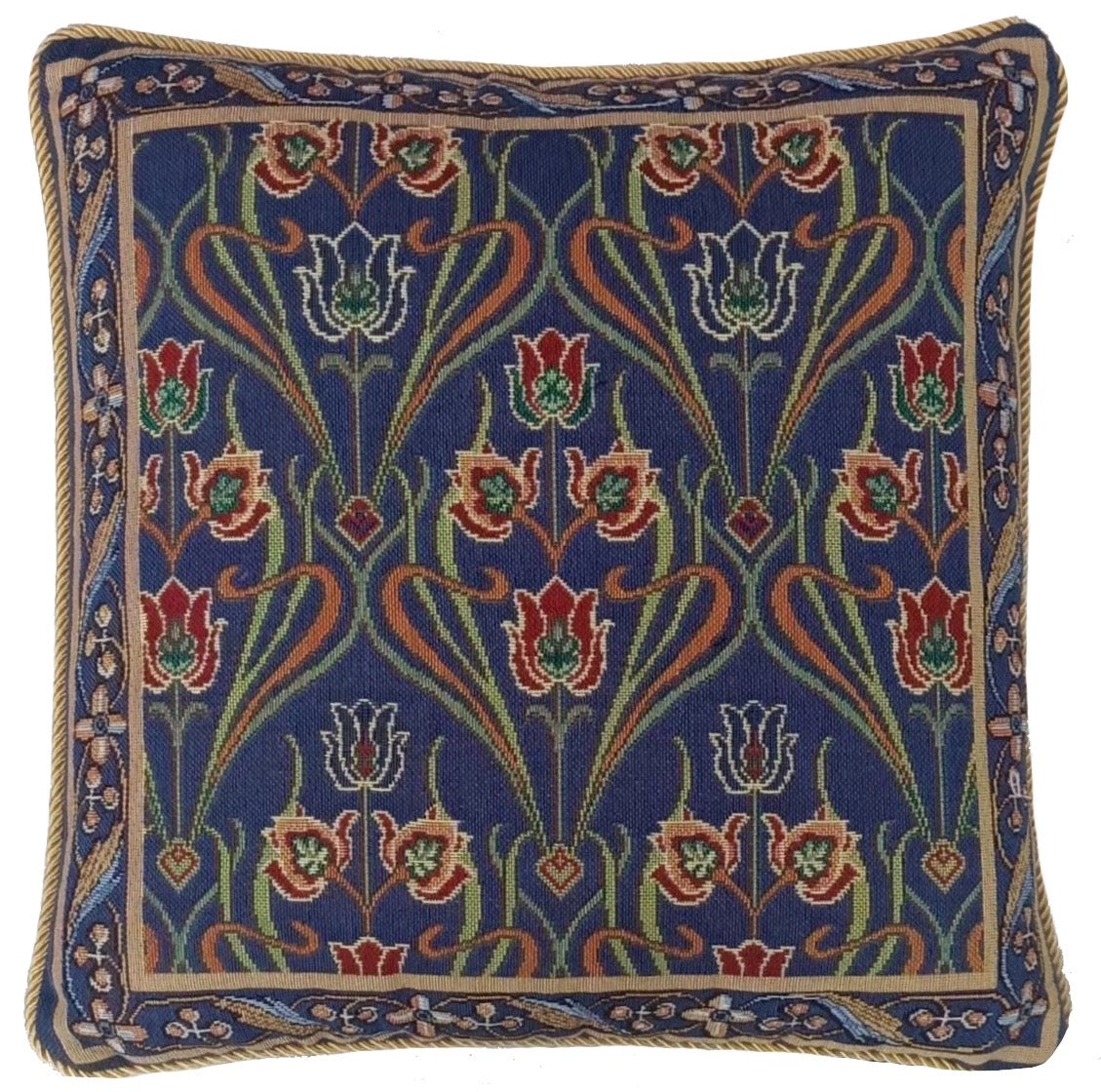 Cushion Cover Art Nouveau Lotus Flower Blue 18 x 18 inch