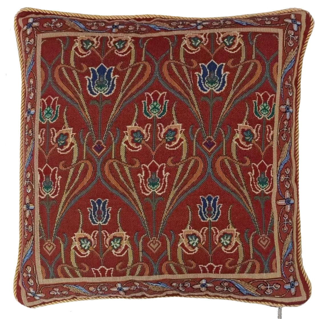 Cushion Cover Art Nouveau Lotus Flower Dark Red 18 x 18 inch