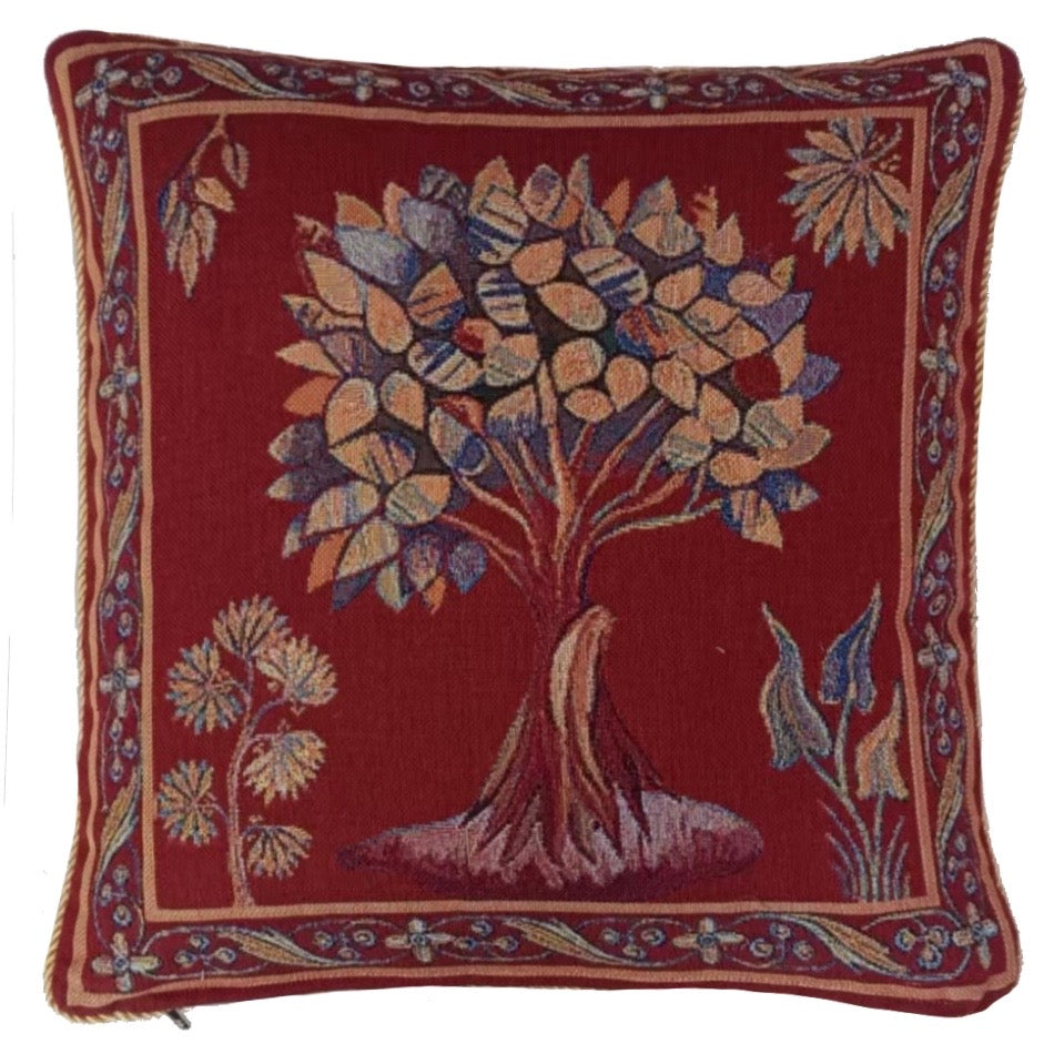 Cushion Cover Art Apocalypse Tapestry Tree of Life Dark Red 18 x 18 inch