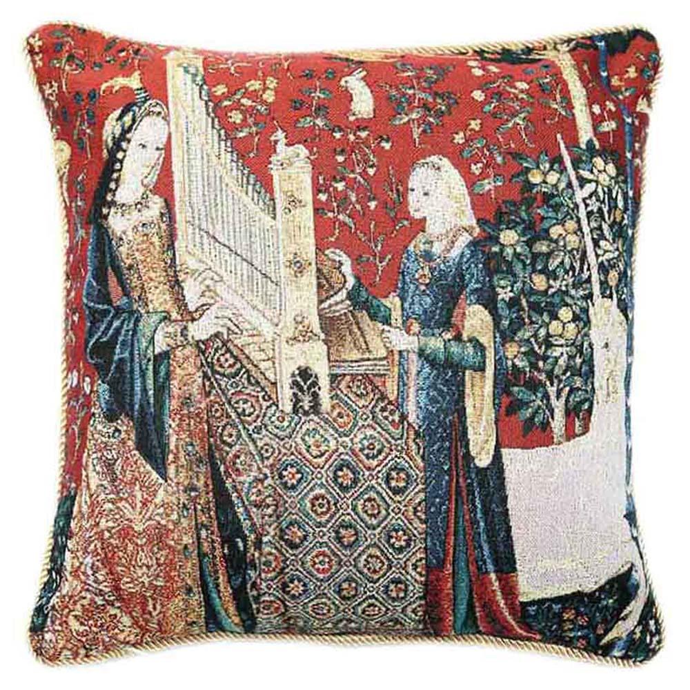 CCOV-ART-LU-HE | LADY AND UNICORN SENSE OF HEARING Pillowcase/CUSHION COVER | DECORATIVE DESIGN FASHION HOME PILLOW 18X18 INCH - www.signareusa.com