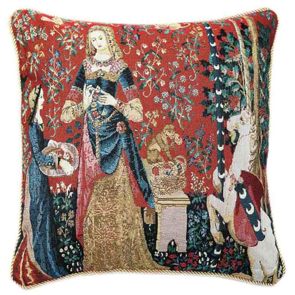 CCOV-ART-LU-SM | LADY AND UNICORN SENSE OF SMELL Pillowcase/CUSHION COVER | DECORATIVE DESIGN FASHION HOME PILLOW 18X18 INCH - www.signareusa.com