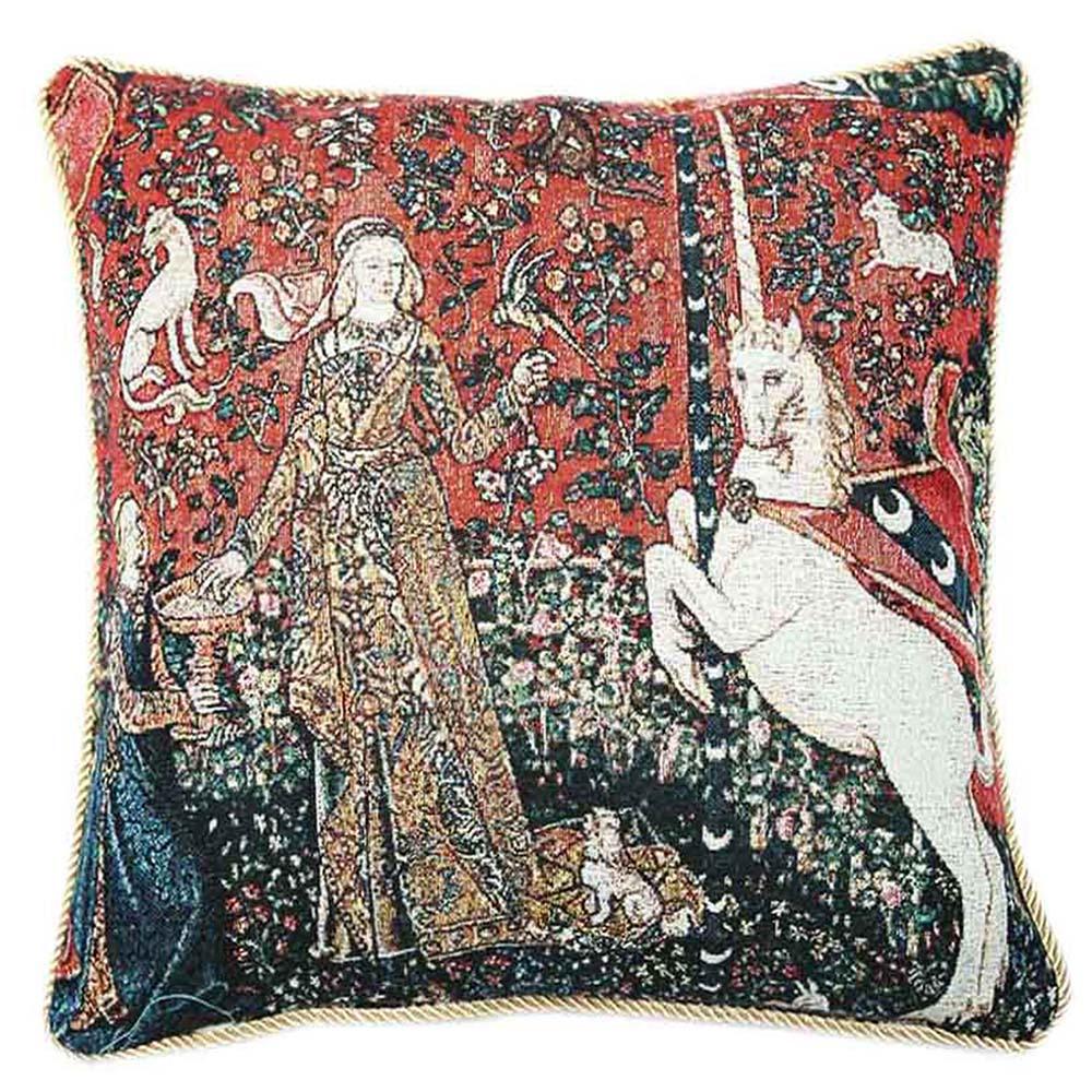 CCOV-ART-LU-TA | LADY AND UNICORN SENSE OF TASTE Pillowcase/CUSHION COVER | DECORATIVE DESIGN FASHION HOME PILLOW 18X18 INCH - www.signareusa.com