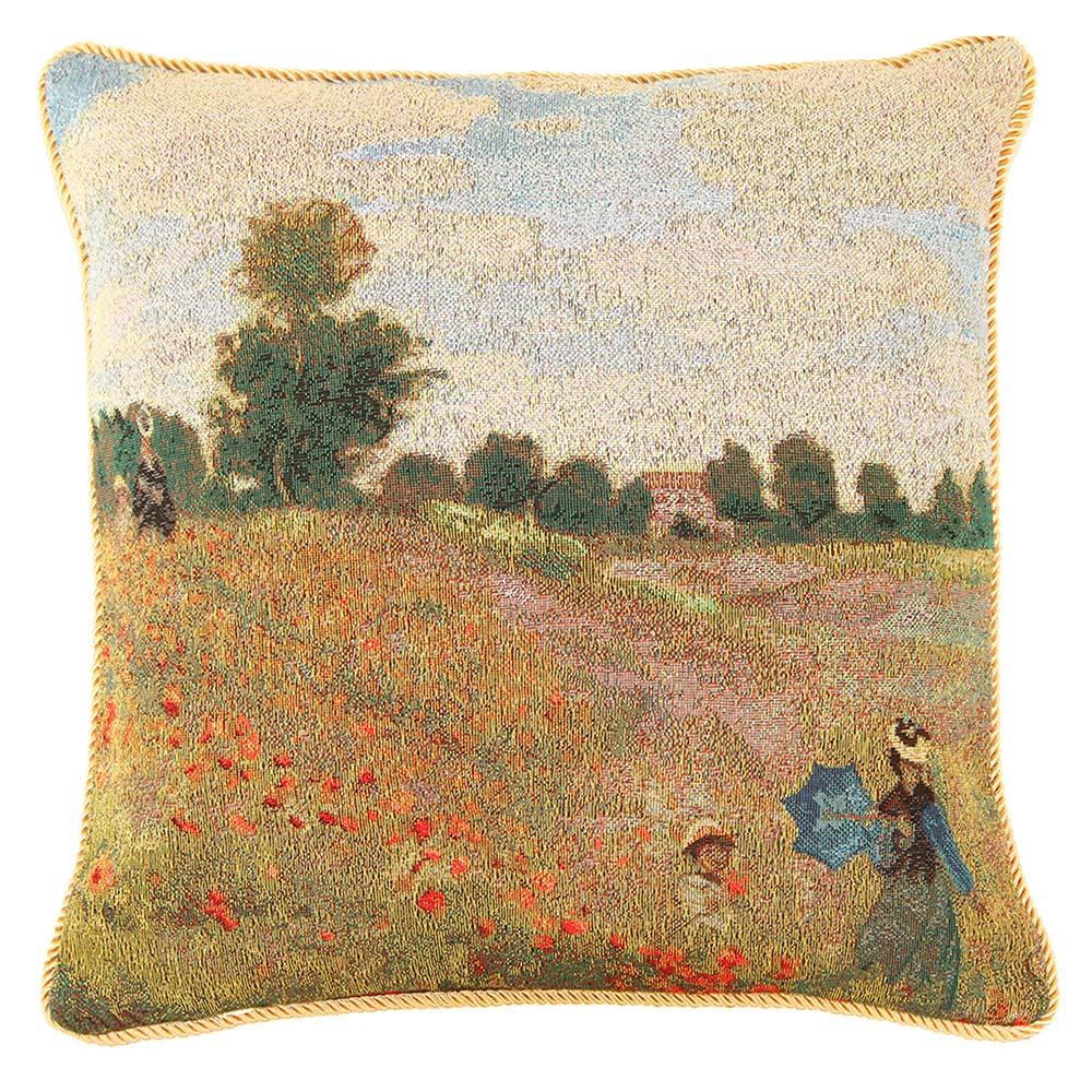 CCOV-ART-MONET-1 | CLAUDE MONET POPPY FIELD Pillowcase/CUSHION COVER | DECORATIVE DESIGN FASHION HOME PILLOW 18X18 INCH - www.signareusa.com