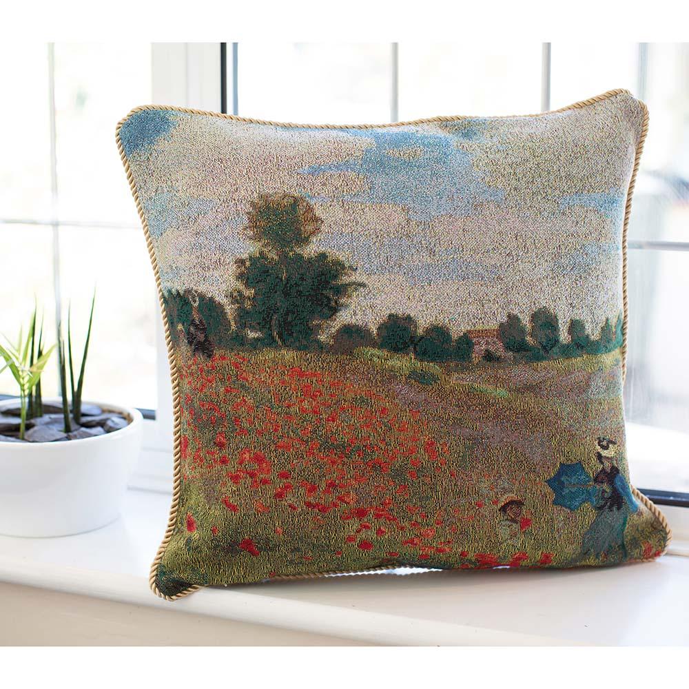 CCOV-ART-MONET-1 | CLAUDE MONET POPPY FIELD Pillowcase/CUSHION COVER | DECORATIVE DESIGN FASHION HOME PILLOW 18X18 INCH - www.signareusa.com