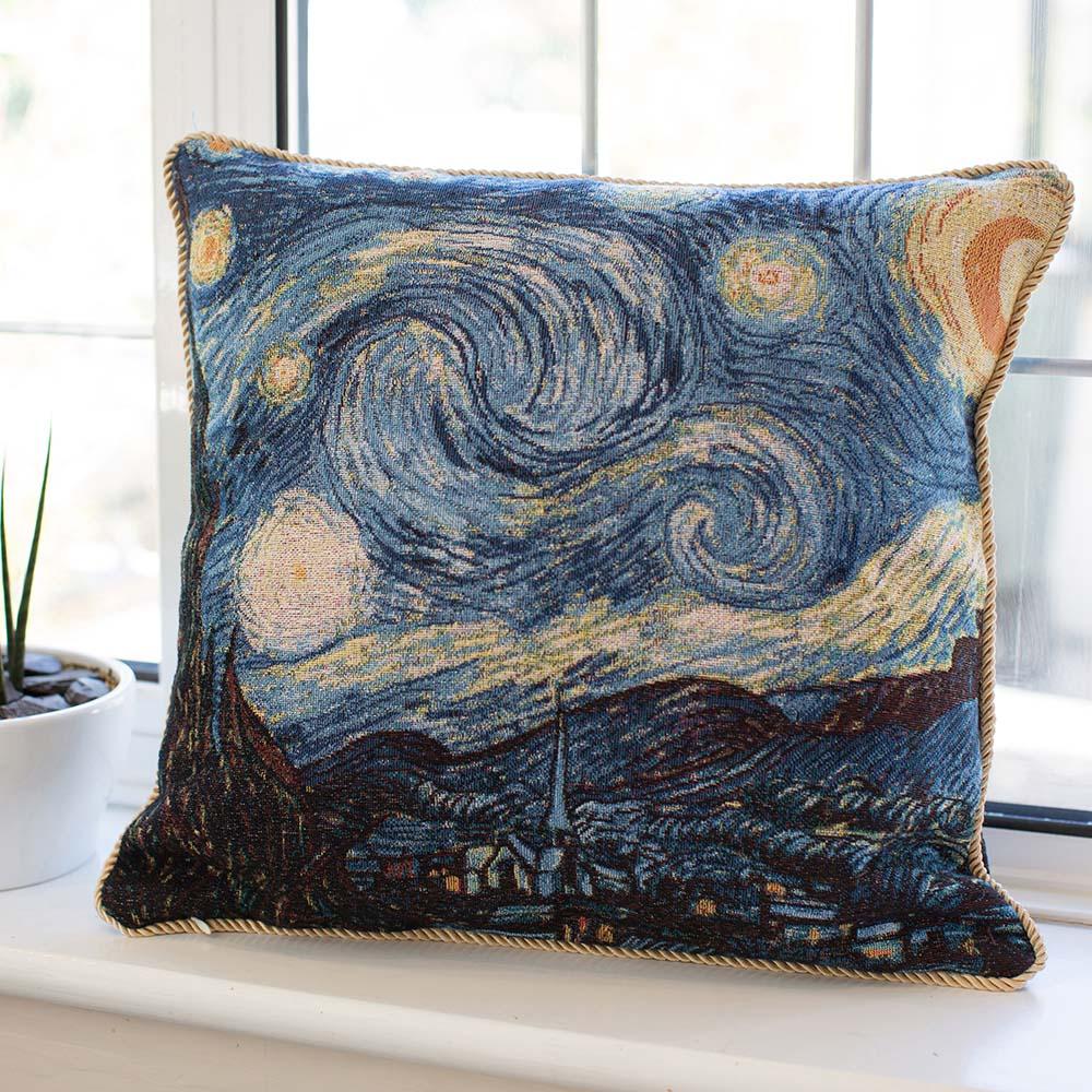 CCOV-ART-VANGOGH-1 | VAN GOGH STARRY NIGHT PILLOWCASE/CUSHION COVER | DECORATIVE DESIGN FASHION HOME PILLOW 18X18 INCH - www.signareusa.com