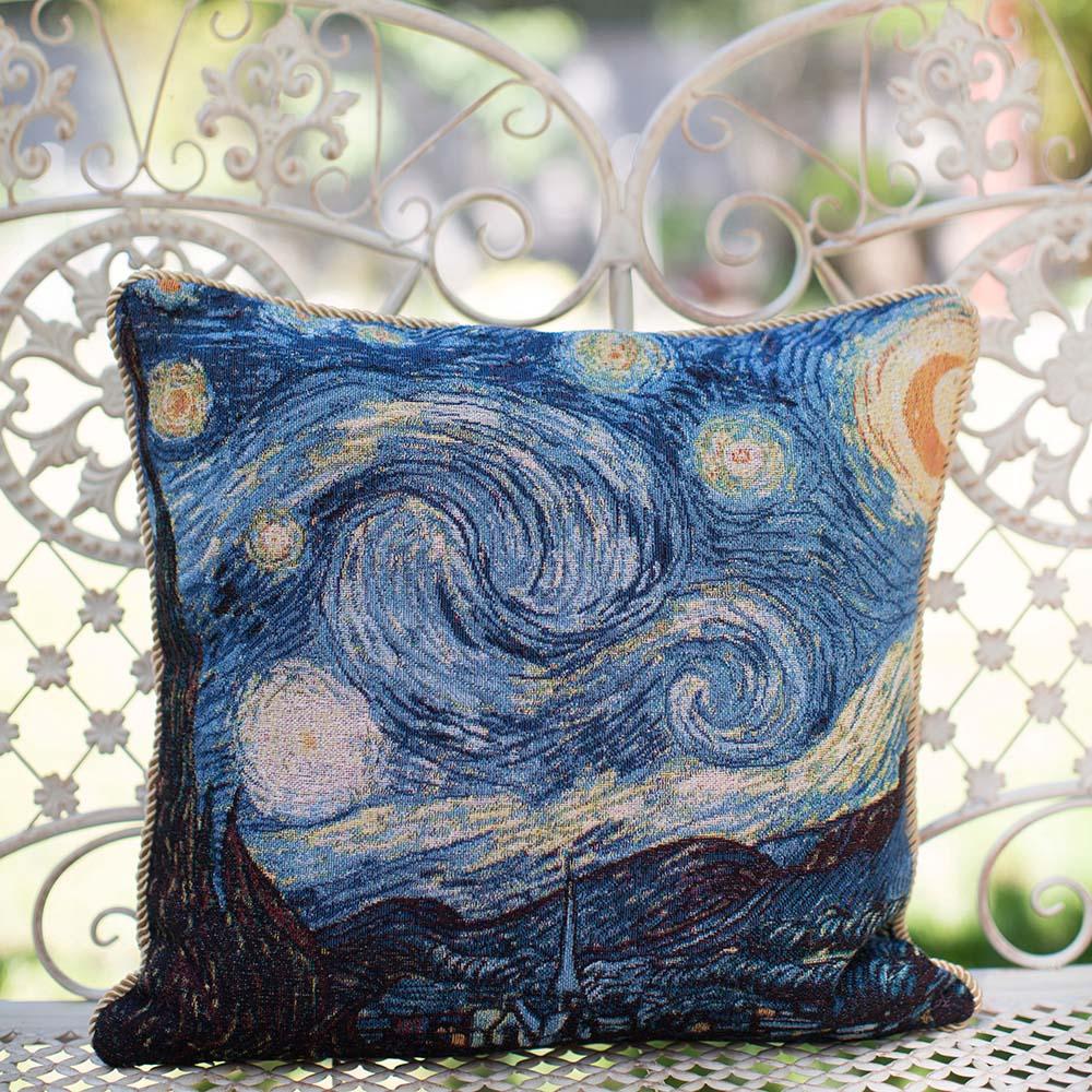 CCOV-ART-VANGOGH-1 | VAN GOGH STARRY NIGHT PILLOWCASE/CUSHION COVER | DECORATIVE DESIGN FASHION HOME PILLOW 18X18 INCH - www.signareusa.com