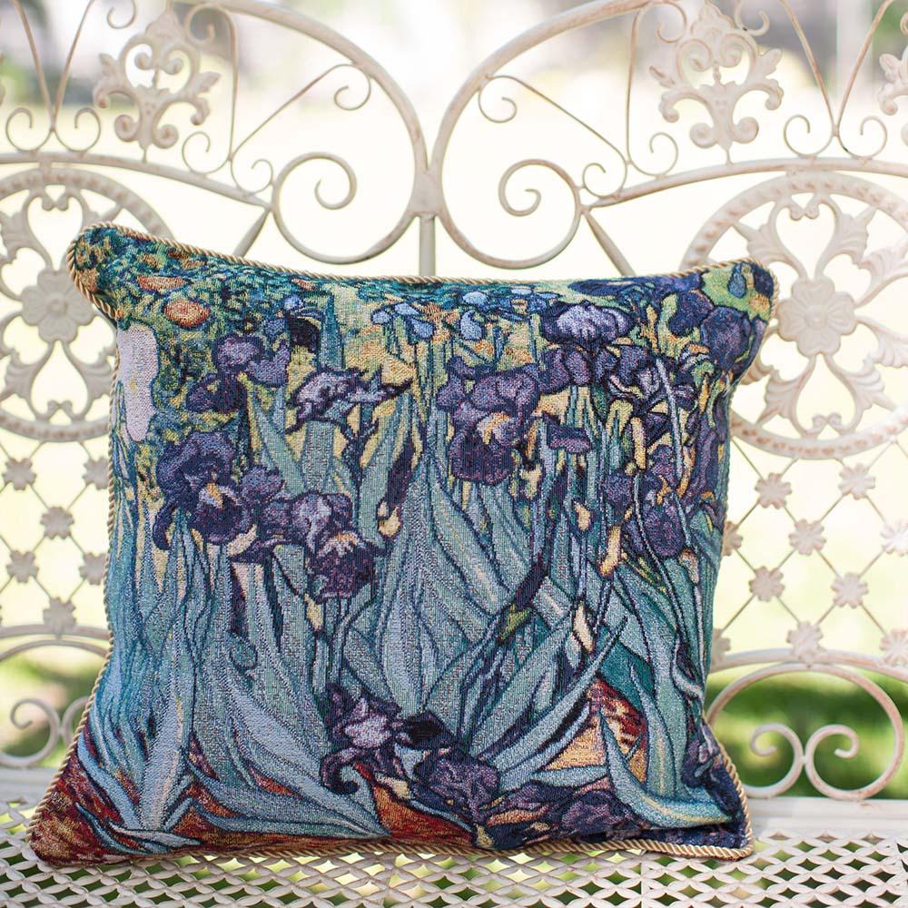 CCOV-ART-VANGOGH-2 | VAN GOGH IRIS PILLOWCASE/CUSHION COVER | DECORATIVE DESIGN FASHION HOME PILLOW 18X18 INCH - www.signareusa.com