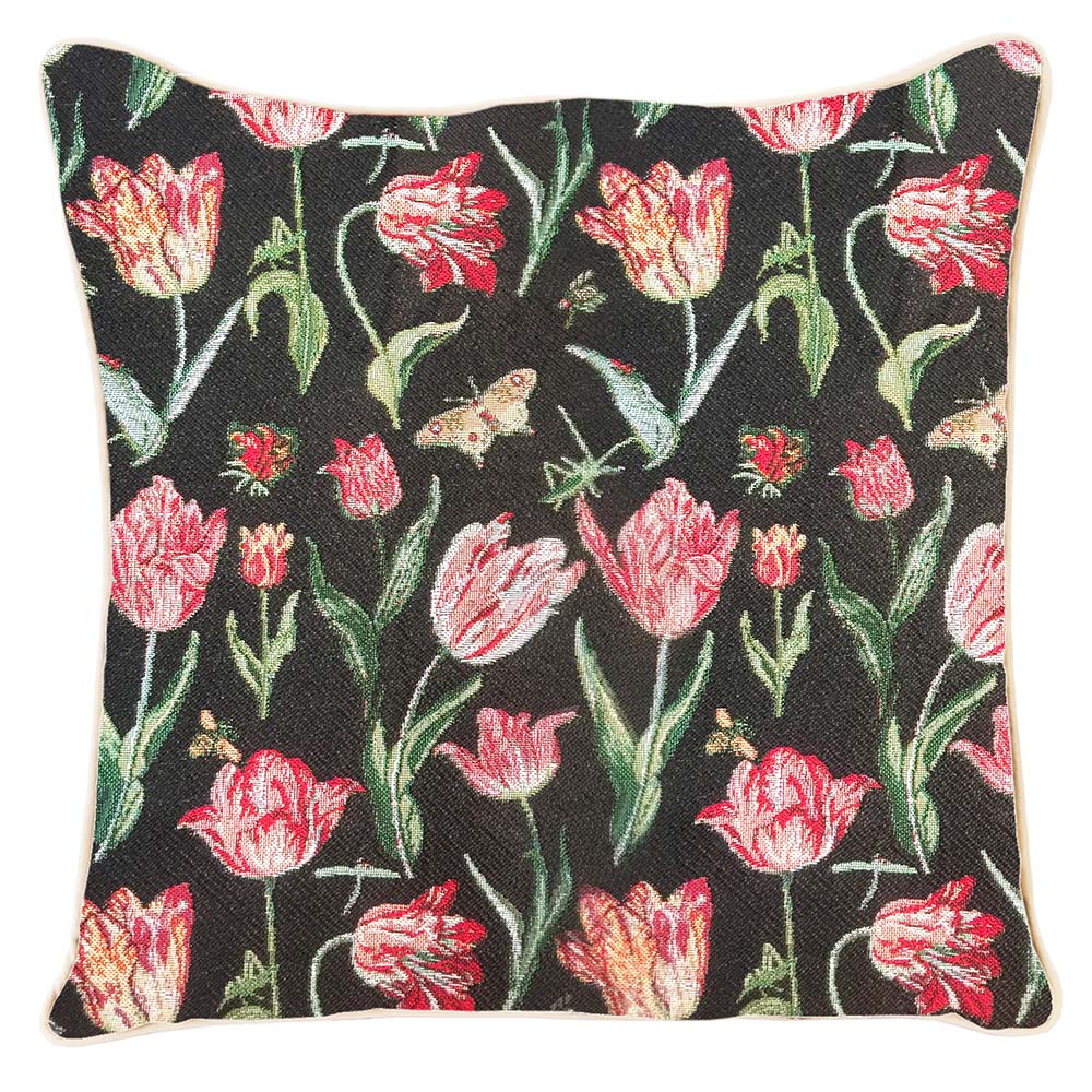 CCOV-JMTBK | JACOB MARREL'S TULIP BLACK PILLOWCASE/CUSHION COVER | 18X18 INCH PILLOWCASE - www.signareusa.com