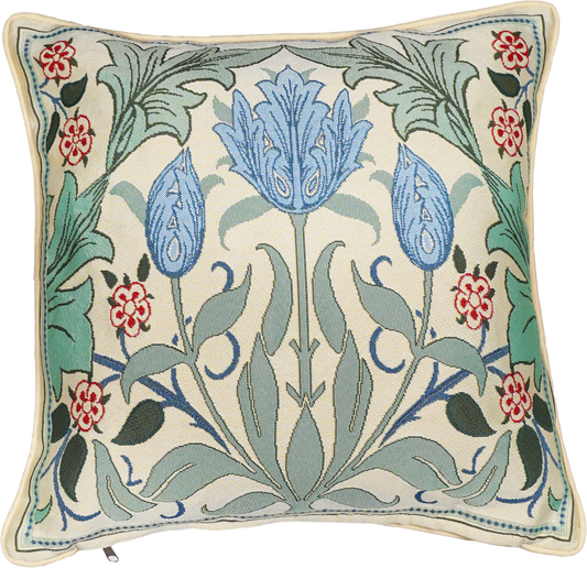 William Morris Blue Tulip - Panelled Pillowcase/Cushion Cover 18x18 Inch