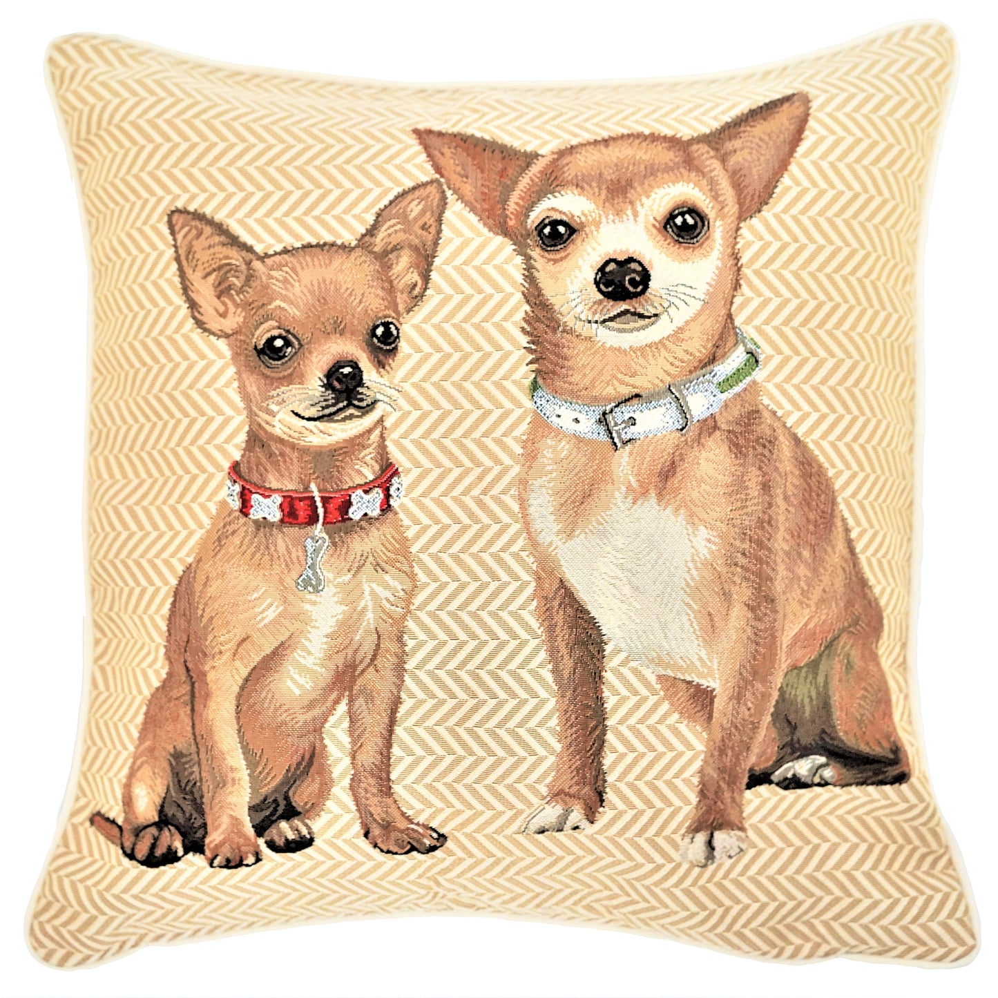 Chihuahua Beige Panelled Pillowcase/Cushion Cover 18x18 Inch