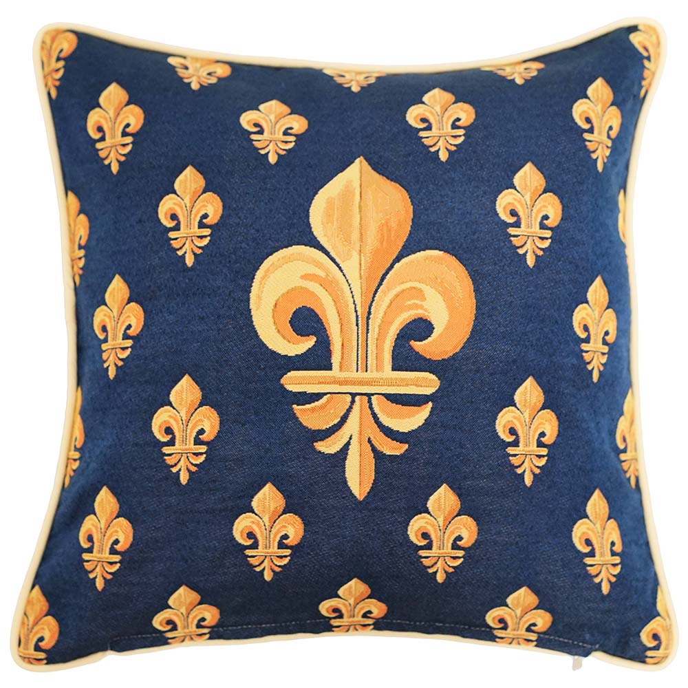 Panel Fleur-De-Lis Blue Pillowcase/Cushion Cover 18x18 Inch