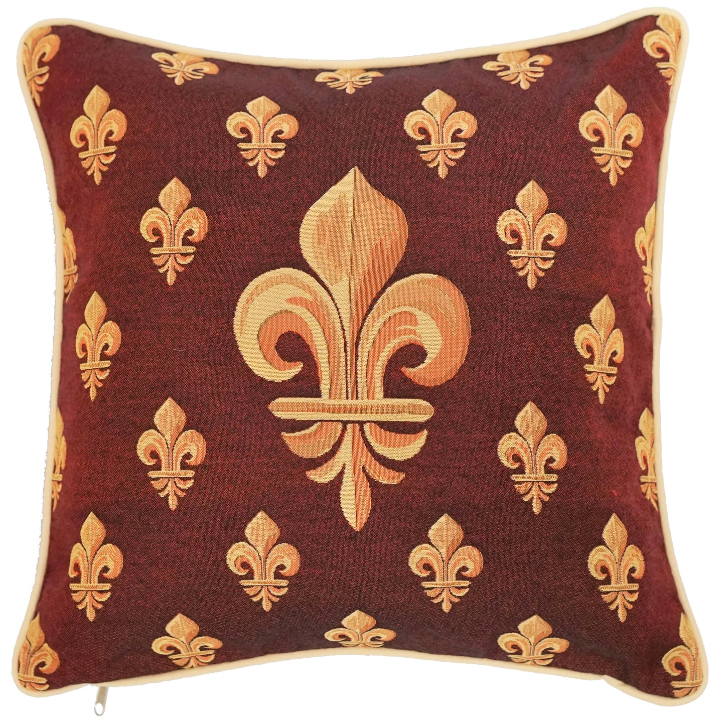 Panel Fleur-De-Lis Red Pillowcase/Cushion Cover 18x18 Inch