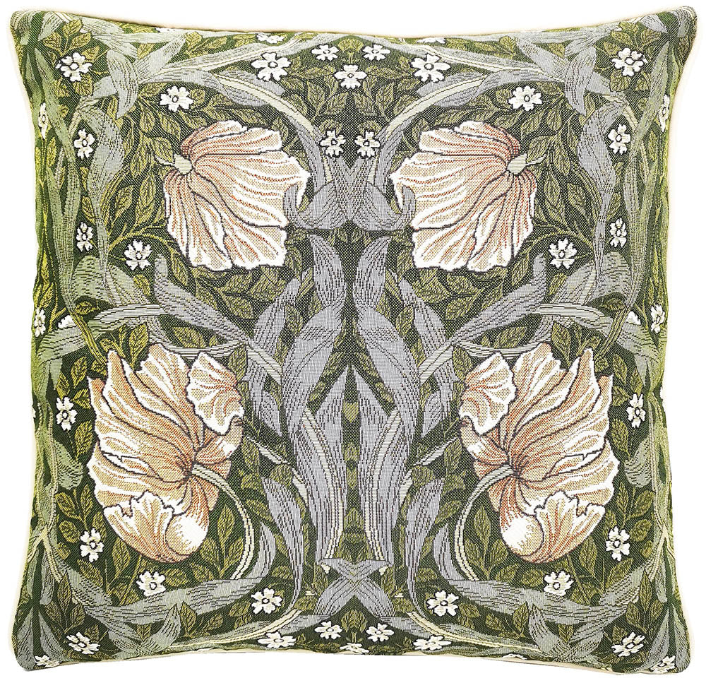 William Morris Pimpernel And Thyme Green Panelled Pillowcase/Cushion Cover 18x18 Inch