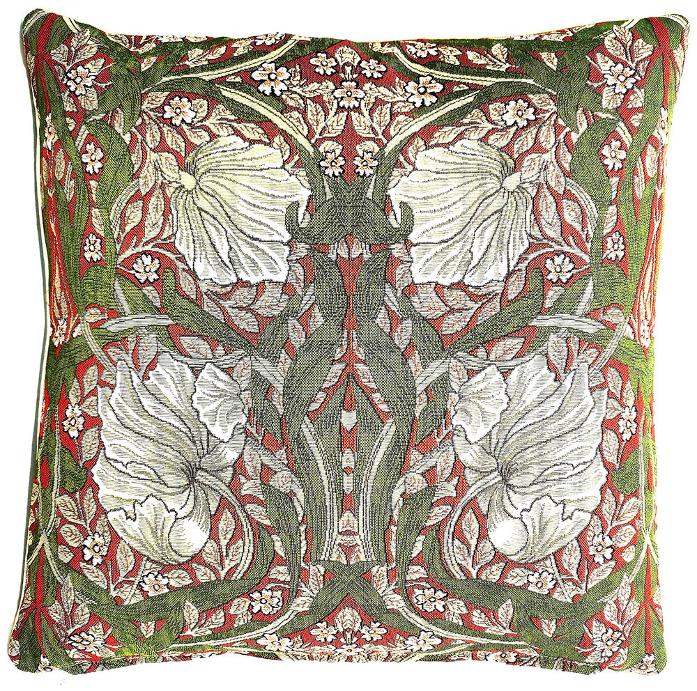 William Morris Pimpernel And Thyme Red - Panelled Pillowcase/Cushion Cover 18x18 Inch