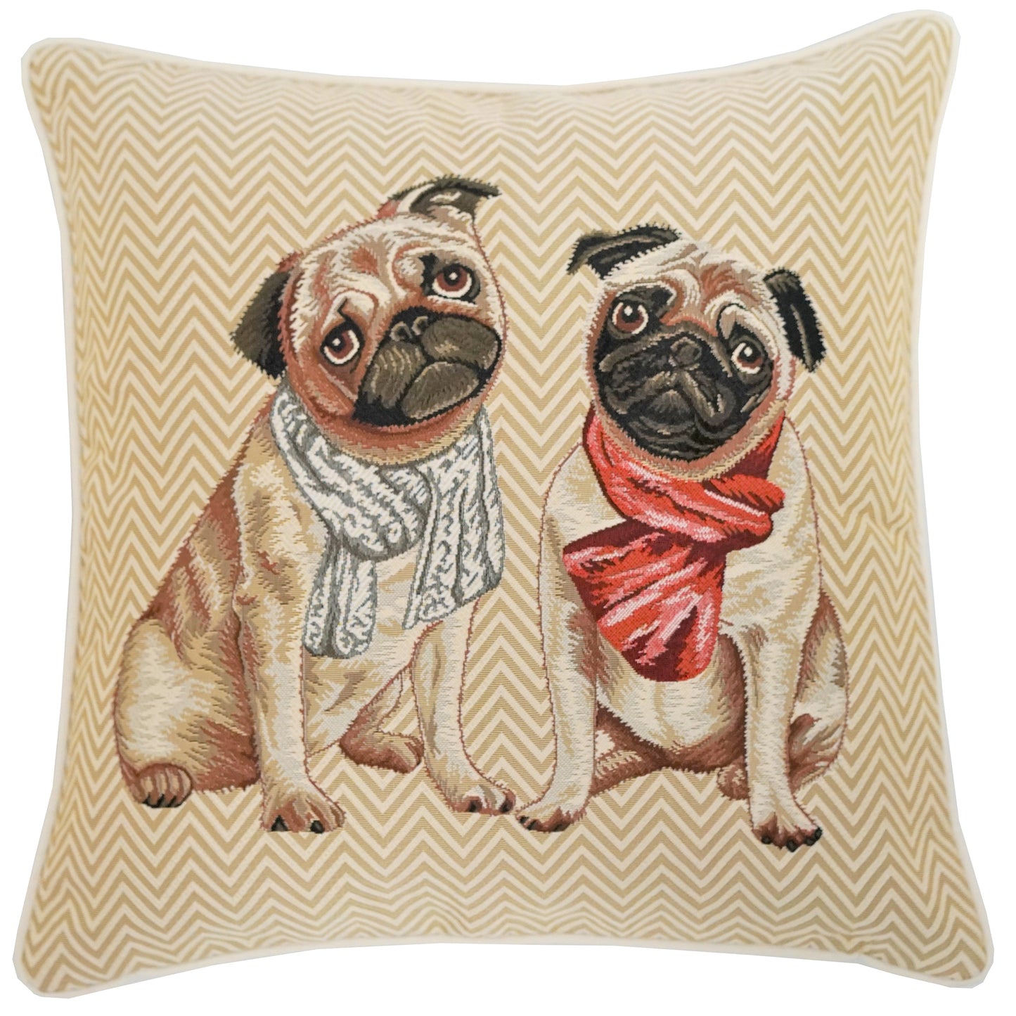 Panel Pug Beige Pillowcase/Cushion Cover 18x18 Inch