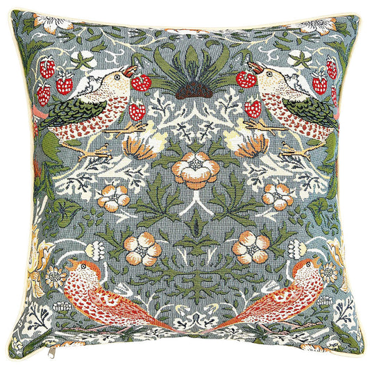 William Morris Strawberry Thief Grey Panelled Pillowcase/Cushion Cover 18x18 Inch