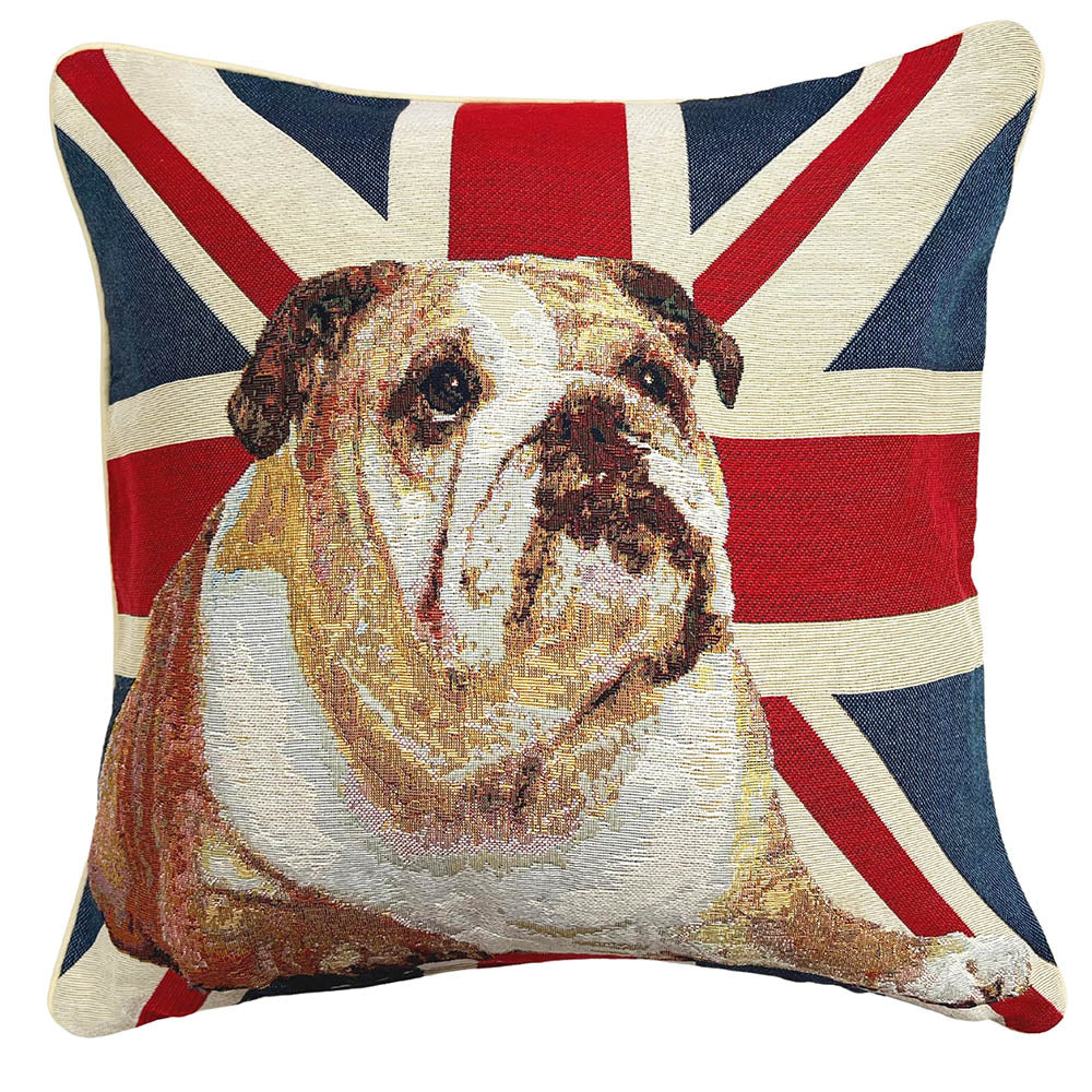 Union Jack Bulldog Panelled Pillowcase/Cushion Cover 18x18 Inch