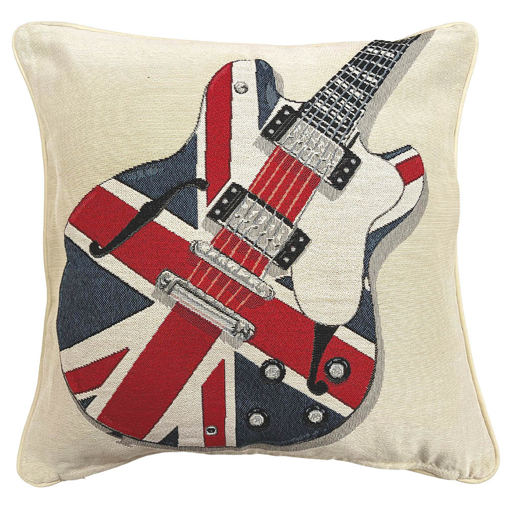 Guitar With Union Jack - Panelled Pillowcase/Cushion Cover 18x18 Inch