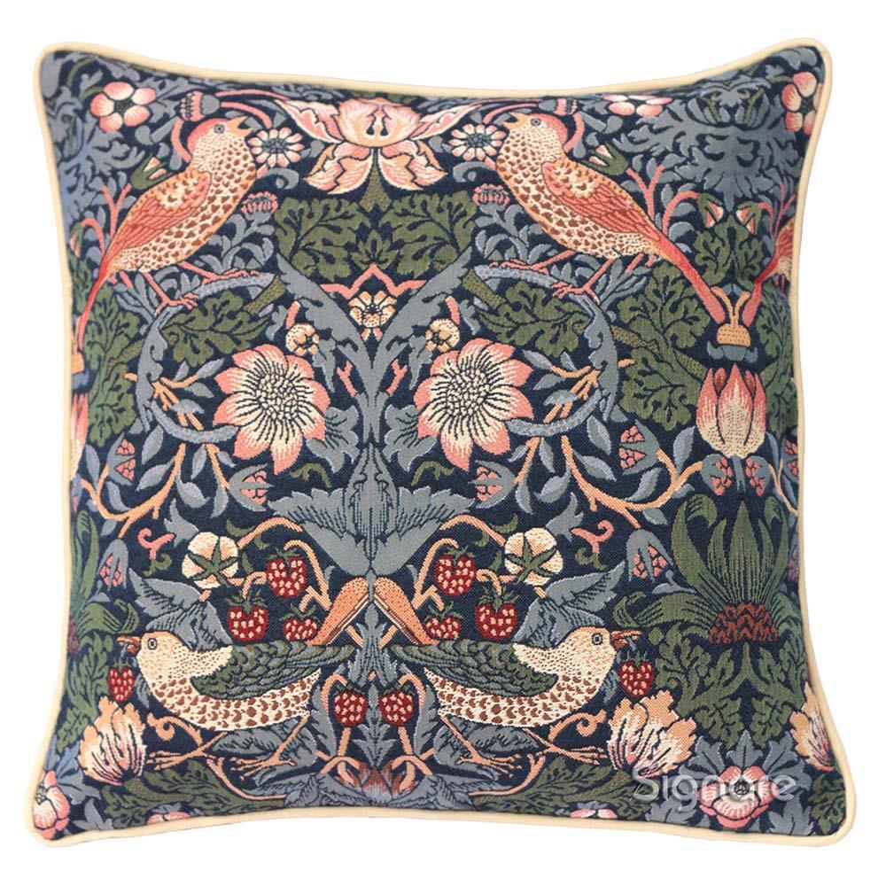 CCOV-STBL | WILLIAM MORRIS STRAWBERRY THIEF BLUE PILLOWCASE/CUSHION COVER | DECORATIVE DESIGN FASHION HOME PILLOW 18X18 INCH - www.signareusa.com