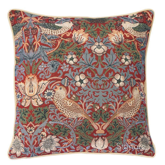 CCOV-STRD | WILLIAM MORRIS STRAWBERRY THIEF RED PILLOWCASE/CUSHION COVER | DECORATIVE DESIGN FASHION HOME PILLOW 18X18 INCH - www.signareusa.com