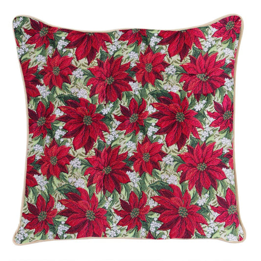 Xmas Poinsettias Pillowcase Cushion Cover 18x18 Inch